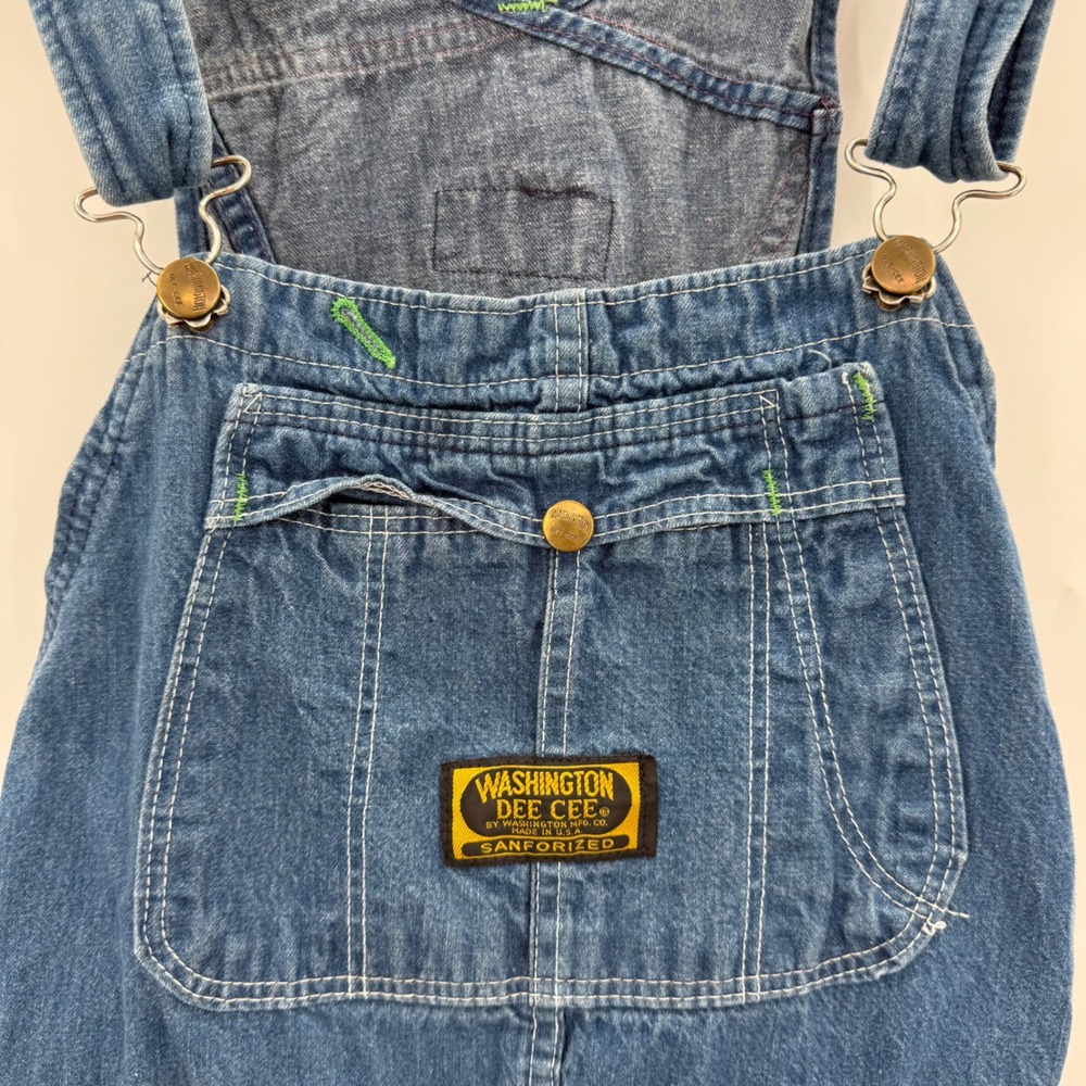 Vintage Washington Dee Cee Upcycled Denim Overall Dress Pink Floral Measurements - Picture 6 of 13